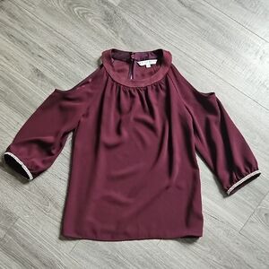 Trina Turk Rhinestone 3/4 Sleeve Cold Shoulder Dress Blouse XS